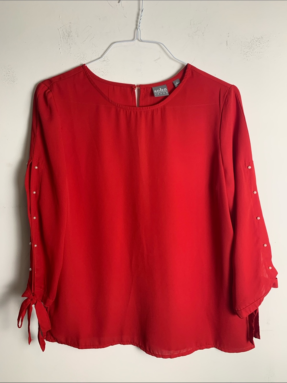 Soho Red Women's Blouse with Pearl Details